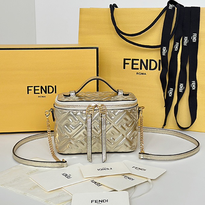 fendi vanity embossed ff napa leather mini cosmetic handbag